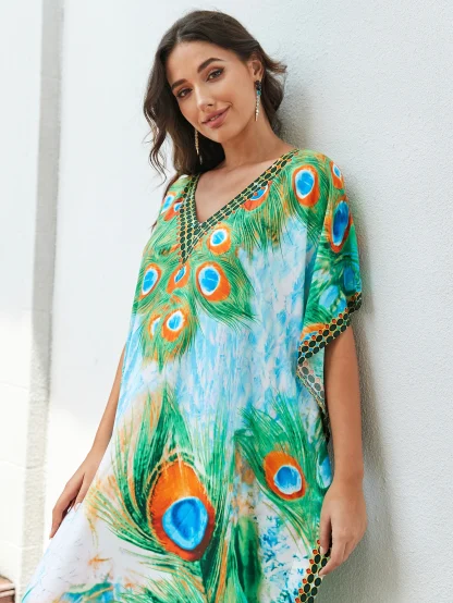 Printed V-neck Dress Cover-up - Image 7