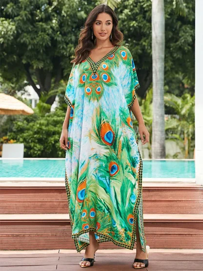 Printed V-neck Dress Cover-up - Image 3