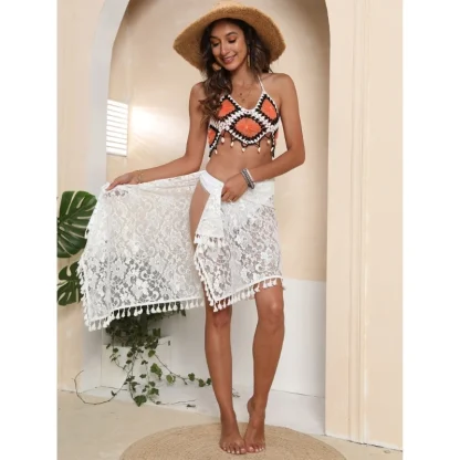 Sheer Lace Skirt Tassels Cover-up - Image 5