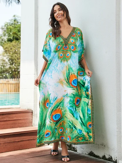Printed V-neck Dress Cover-up - Image 5