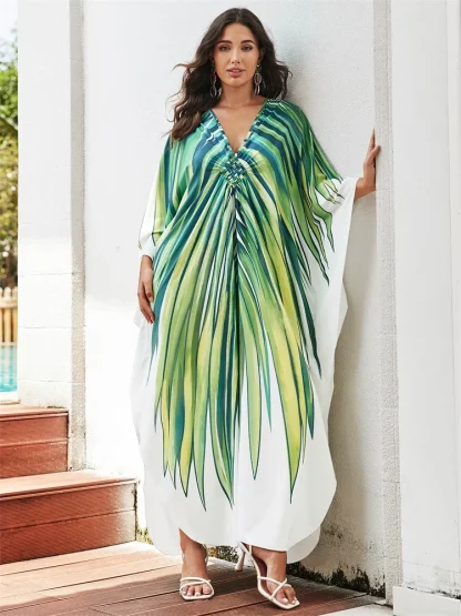 Leaf Printed Kaftan Cover-up - Image 5