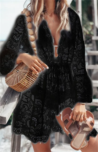 V-neck Sheer Lace Cover-up - Image 6