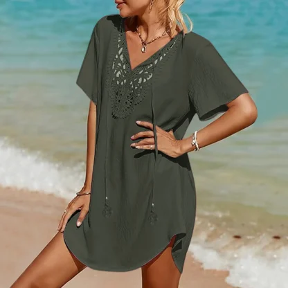 V-neck Solid Tunic Dress Cover-ups - Image 5