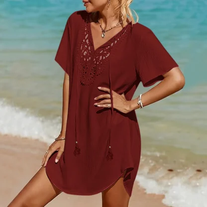 V-neck Solid Tunic Dress Cover-ups