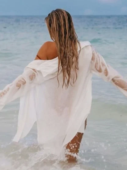 Long Sleeve Button Down Cover-ups - Image 4