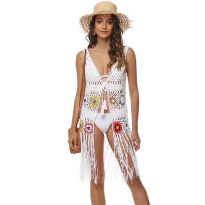 V-neck Crochet Tassel Cover-up - Image 6
