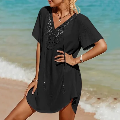 V-neck Solid Tunic Dress Cover-ups - Image 3