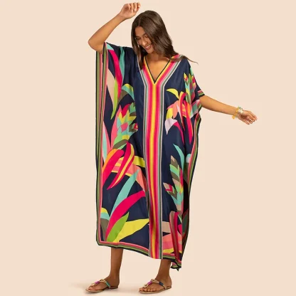 Printed V-neck Dress Cover-ups