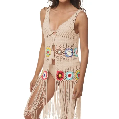 V-neck Crochet Tassel Cover-up - Image 3